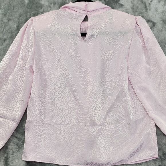 Vintage Grand Design Top Womens 12 Pink Jacquard Silky High Neck Long Sleeve - Picture 4 of 10